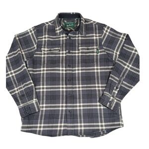 Woolrich Flannel Shirt Mens‎ Large Gray Plaid Button Front Outdoor Hiking Camp